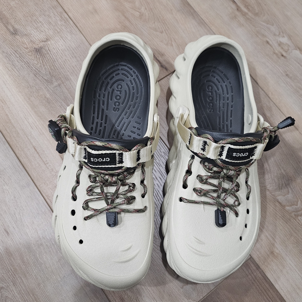 Crocs Beige Clogs with Customized Camouflage Strap & Mini Compass on The Strap